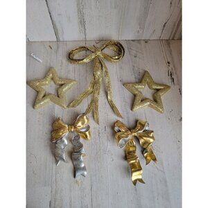 Unique ribbon golden‎ star ornament Xmas set glitter